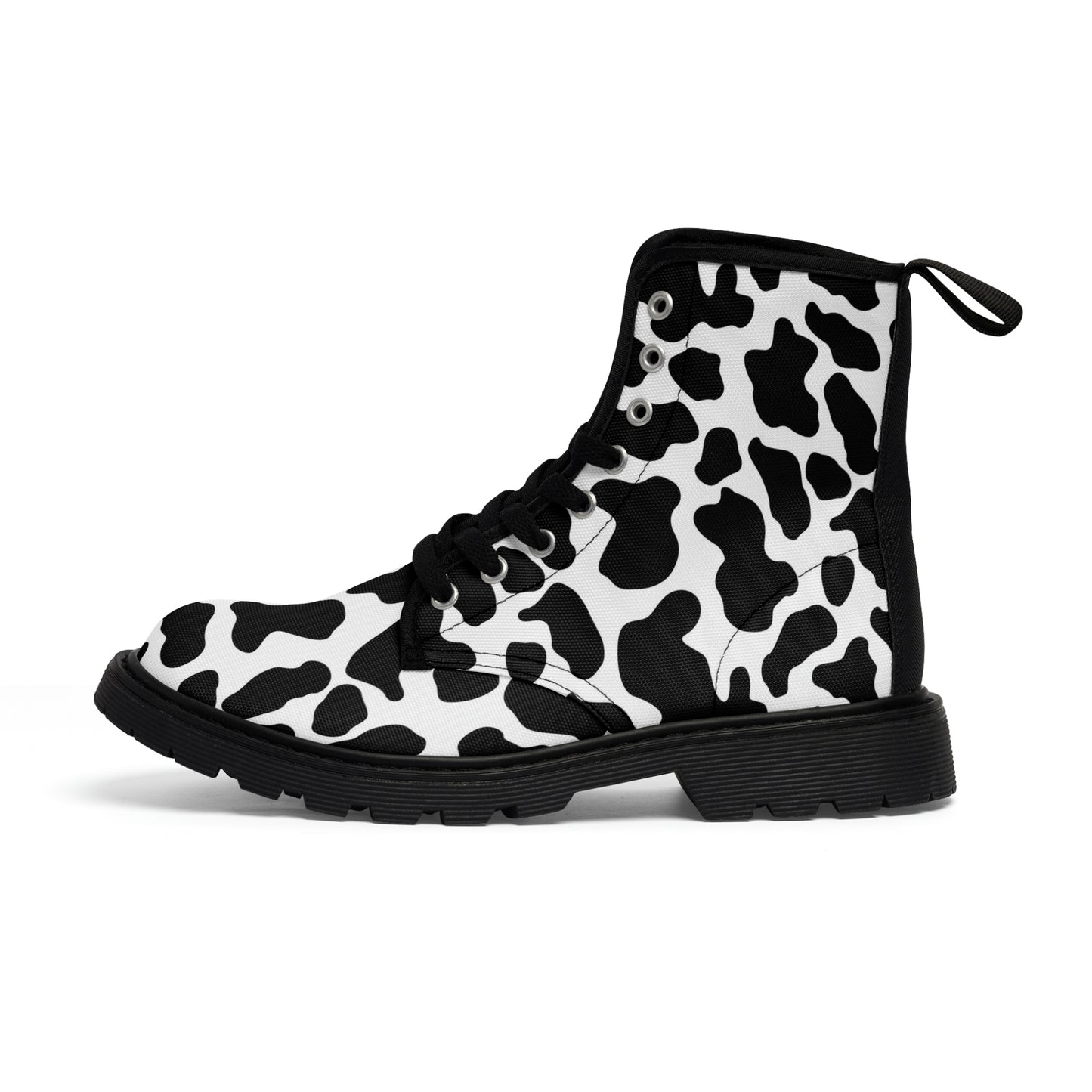 Cowprint Women's Canvas Combat Boots