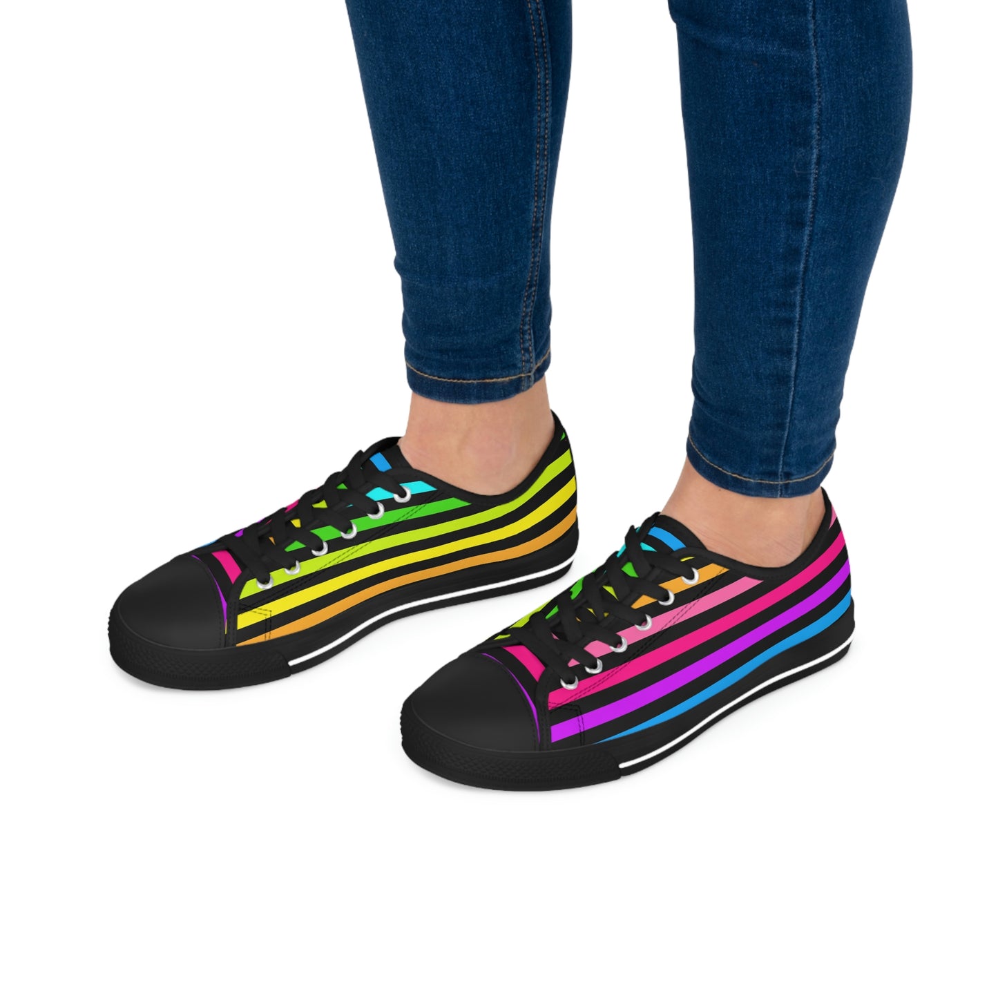 90's Neon Stripes Women's Low Top Sneakers