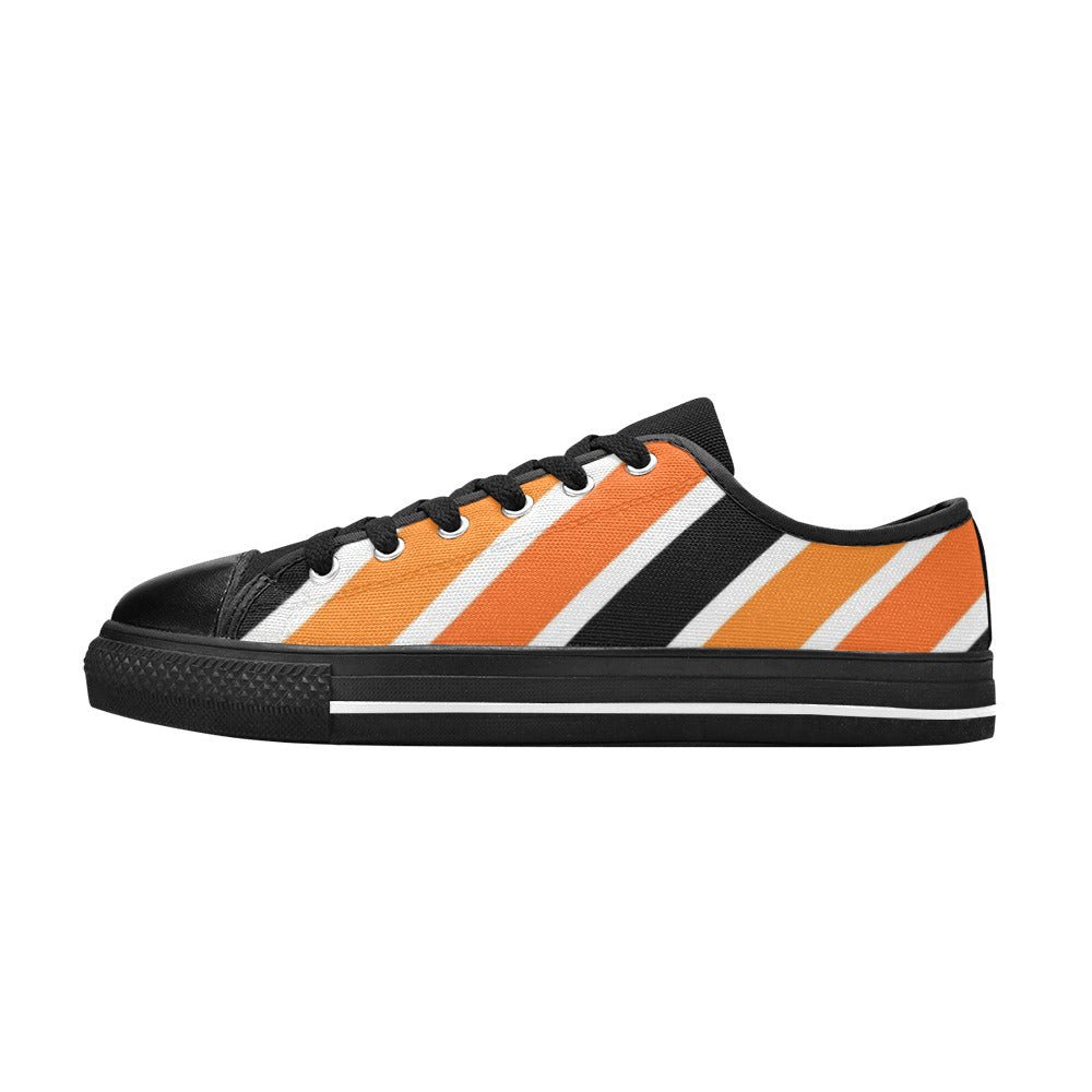 Black and Orange Stripes Low Top Canvas Kid's Shoes (Big Kid)